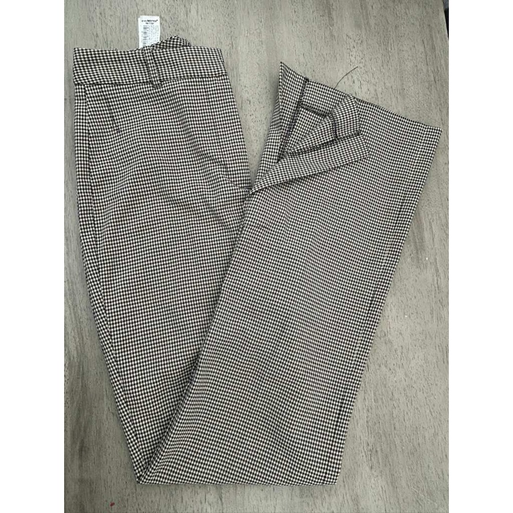 Zara Houndstooth High Waisted Flare Pants Split Hem Black White XS 24